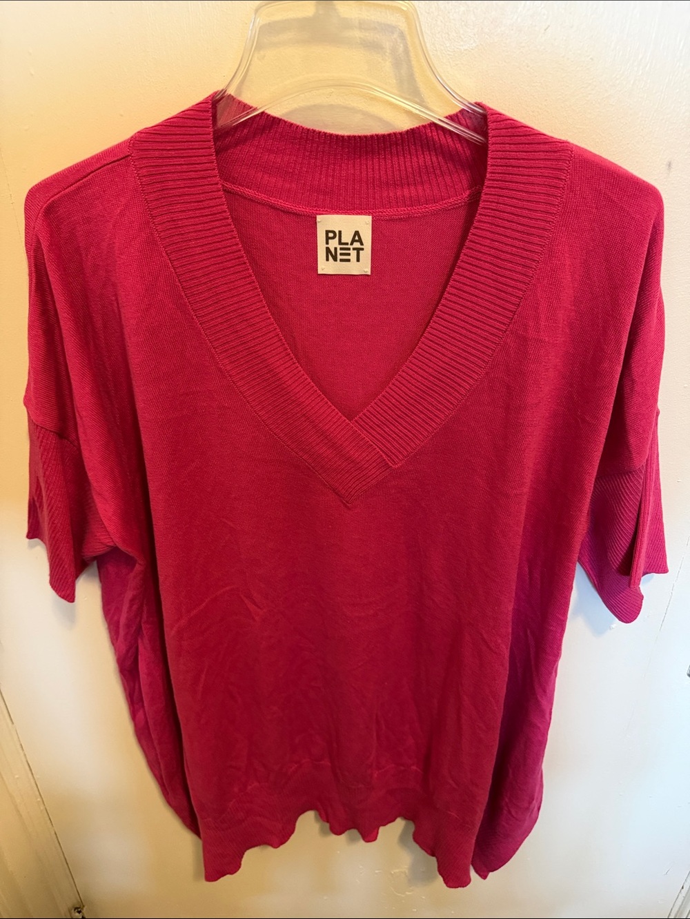 V-Neck Short Sleeve Top in Deep Pink